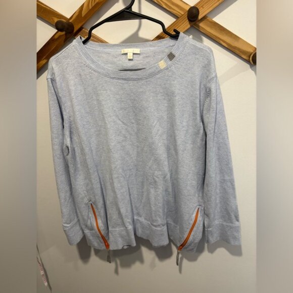 Lisa Todd Zip It Cashmere Cotton Blend Sweater, featuring orange side zippers - Picture 2 of 8